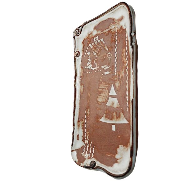 Vintage Studio Art Ceramic Tray W/ Christmas Tree and Gingerbread House - Picture 5 of 6